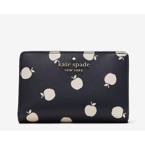 New Kate Spade Staci Orchard Toss Print Medium Compact Wallet Blazer Blue - Picture 1 of 3